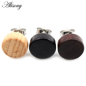 <span class=keywords><strong>Orecchini</strong></span> a Perno Unisex in Legno Naturale Marrone e Nero 6-8mm con Chiusura a Pressione in Acciaio Inossidabile, Gioielli <span class=keywords><strong>per</strong></span> Piercing <span class=keywords><strong>Trago</strong></span> - Product Image 4