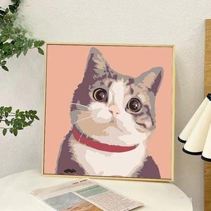 Peinture à l'huile numérique moderne DIY sur toile, motif chaton et chiot mignons, peinte à la main, taille personnalisée, art mural à suspendre - Product Image 1