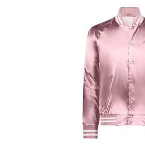 Pink Satin Varsity <b>Jacket</b> Unisex Regular Fit Stand Collar Button Closure Autumn Casual Wear High Quality New Satin <b>Jacket</b> - Product Image 5