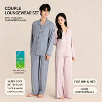 Ensemble de pyjama pour couples, vêtements de détente en lyocell, cardigan simple à col, respirant, extensible, ample, pour un usage quotidien
