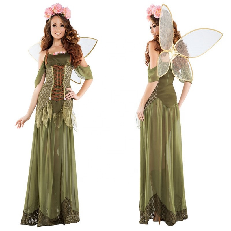 Fada Mulheres Floresta Princesa Traje Adulto Halloween Fairy Tale Madrinha Trajes com Asas