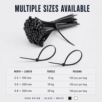 Attaches de câble en nylon PA66 autobloquantes de 2,5*100 mm, usage industriel, certifiées UV, personnalisation OEM pour applications électriques