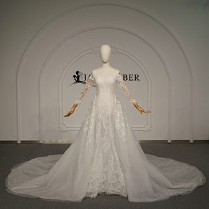 Gt281-Pz Luxury Ivory Bridal Gown Sweetheart Lace Applique Long Sleeve Fitted Mermaid <b>Wedding</b> Dress Jancember - Product Image 1