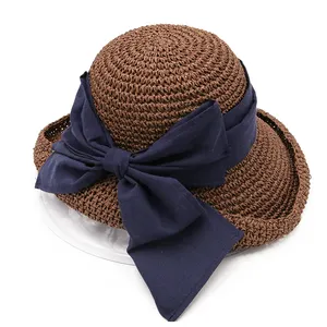 K 2023 Spring Summer Hot-selling Hand Crochet Paper Straw Rolled Bucket Hat Sunshade Straw Hat