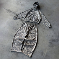 Ensemble deux pièces avec logo personnalisé, pantalon cargo et sweat-shirt de style tout-terrain pour la chasse en plein air, streetwear, ensemble de sweat-shirt à capuche camouflage zippé pour hommes