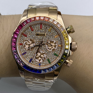 Montre de luxe en quartz incrustée de diamants pour hommes d'affaires, mouvement VK63, montre-bracelet tendance avec boîtier et cadran haut de gamme - Product Image 3
