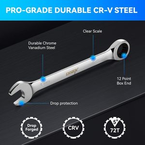 Juego de adaptadores de llave dinamométrica métrica DISEN, llave de combinación métrica de acero, diseño de manivela niquelada de acero de 72 dientes de acero al CR-V - Product Image 4