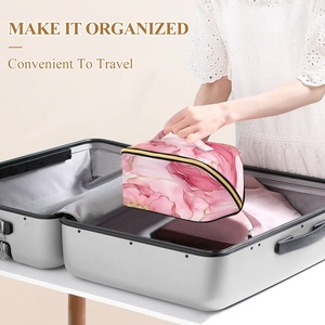 Pink Design Waterproof Toiletry Travel Custom Logo <b>Large</b> Capacity Polyester <b>Pillow</b> Women Cosmetic Makeup Bag with Golden Zipper - Product Image 6