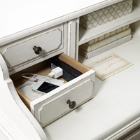 Bureau d'écriture vintage Gustavien en bois massif blanc, coiffeuse de style campagnard français avec tiroirs et armoire de rangement pour chambre à coucher
