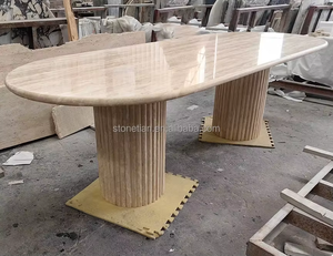 Bàn ăn đá tự nhiên Travertine tùy chỉnh, bàn ăn đá, bàn ăn đá cẩm thạch hình <span class=keywords><strong>oval</strong></span> có rãnh - Product Image 2