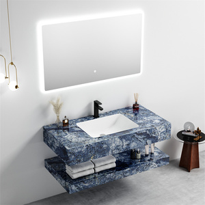 Lavabo de Baño Moderno para Hotel, Montado en la Pared, de Piedra Sinterizada, con Espejo LED y Gabinete de Cerámica - Product Image 1