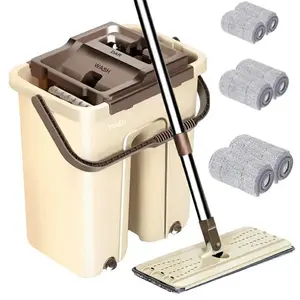 Cubo de fregona plana de lavado automático, cabezal de microfibra de acero inoxidable - Product Image 1