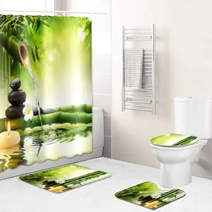 Бамбуковая занавеска для душа с цифровой печатью водонепроницаемые наборы для ванной комнаты с душевой занавеской и коврами