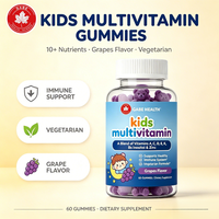 Complément alimentaire multivitaminé en gommes pour enfants, végétarien, vitamine C, zinc, soutien immunitaire, saveur raisin, 60 gommes pour enfants, OEM