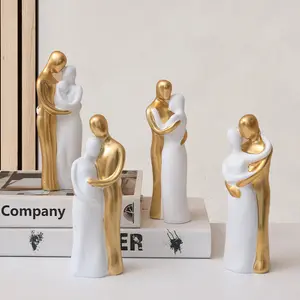 Polyresin Familie Paar Standbeeld Abstract Figuur Ornament Knuffelaars Beeldjes Ambachten Voor Kamerdecoratie