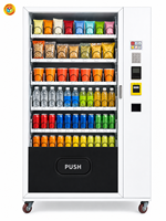 Distributeur automatique de snacks et de boissons Combi, réglable de 3 à 20°C, paiement par billets, pièces et cartes pour cantine et salle de sport