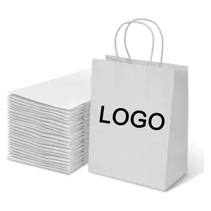 Food drink Party gift Packing white Blank Customize your own logo decor wholesale price flat handle kraft paper bag