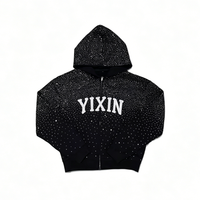 Sweat à capuche personnalisé style streetwear 100% coton French Terry 450g, veste zippée entièrement ornée de strass pour homme