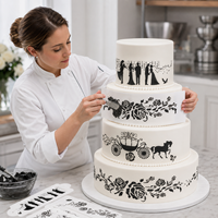 4 pochoirs à gâteau en plastique en forme de pilier, réutilisables, lavables, pochoirs floraux pour la décoration de gâteaux
