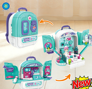 Ensemble de jouets éducatifs en plastique 3-en-1 <span class=keywords><strong>pour</strong></span> enfants, kit de jeu de docteur avec sac à dos, trousse médicale et jeu d'imitation double face - Certifié EN71 ASTM - Product Image 1