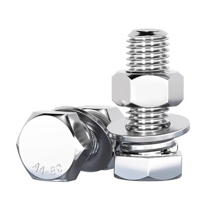 316L Stainless Steel Hex Bolts <b>Screws</b> Nuts With Flat Spring Washers M6 M8 M10 M12 M14 M16 M18 M20 Fastener Connection DIN - Product Image 1