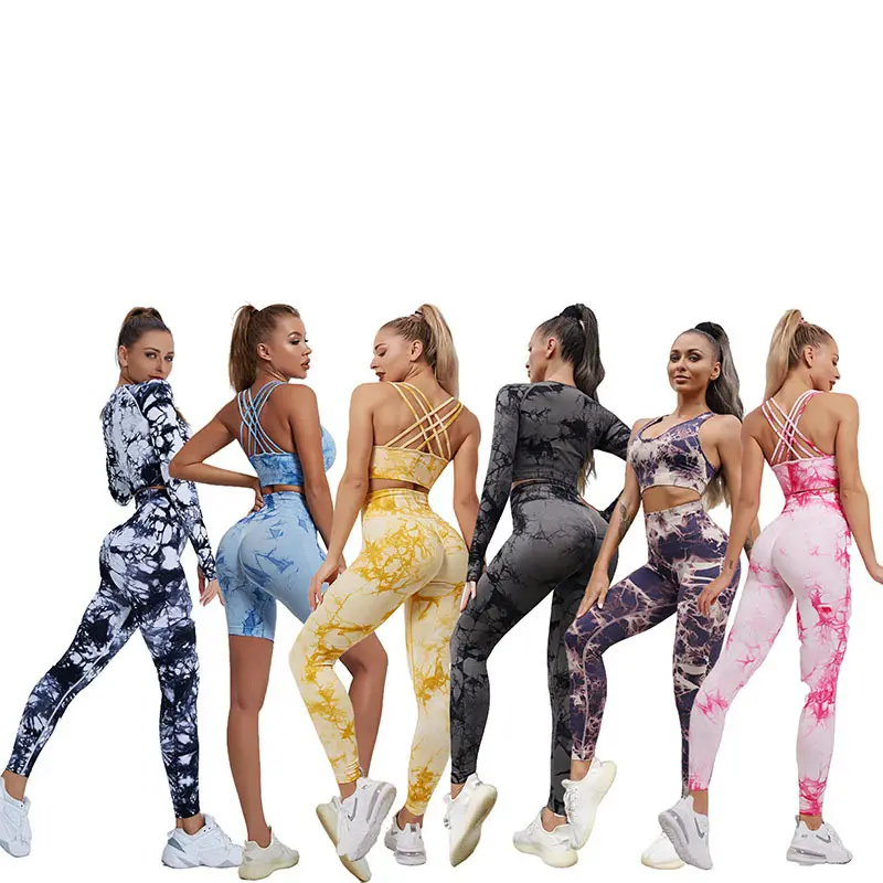 Palestra Vestiti Delle Donne di Sport Reggiseno E Leggings A Vita Alta Set Vestito di Sport di Yoga di Active Wear Tie Dye Allenamento di Fitness Set