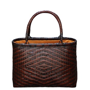 Bamboo Woven Handbag Square Shape Two Handles Durable Women's Cosmetic Bag Retro Chinese Style Zen Inspired - Product Image 5