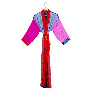 Bata Larga de Seda para Mujer, Cómoda, Transpirable, de Secado Rápido, Elegante, Sexy, con Diseño de Parches, Material de Encaje, Estilo Kimono, para Verano - Product Image 1