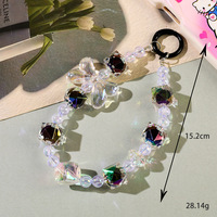 Porte-clés Collier Perlé Nœud Papillon Couleurs Bonbon, Chaîne de Sac Créative avec Perles en Forme de Diamant, Porte-clés Perlé Transparent Effet Aurore