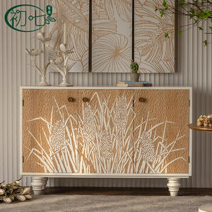 Aparador de Madera Maciza Estilo Wabi Sabi con Tallado de Plantas, Mueble Decorativo Hecho a Mano de 900 mm para Entrada - Product Image 2