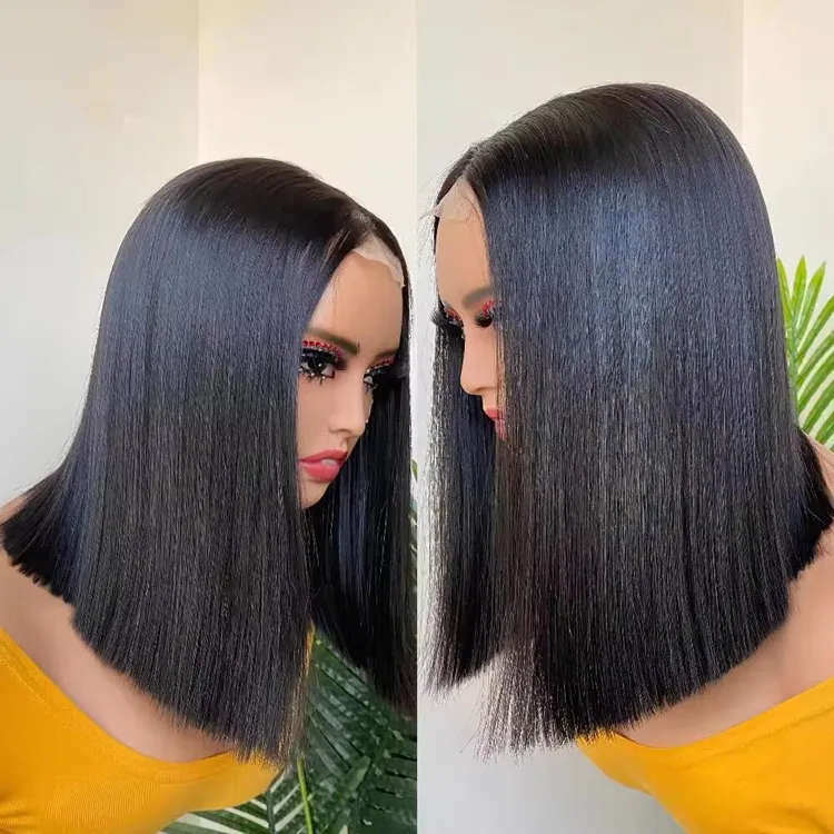 Süper çift çekilmiş 2x6 kemik düz kısa postiç ile 100% İnsan saç doğa siyah siyah kadınlar için ham vietnamlı saçı
