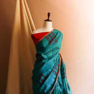 Nouveauté Saree doux et confortable en coton de soie bleu vert avec imprimé de luxe disponible à un prix abordable - Product Image 3