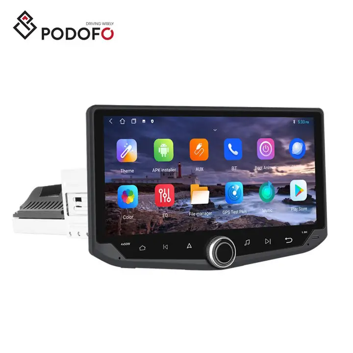 Podofo Android 13 Single Din Car Radio 10.88 Inch 2+32GB Carplay Android Auto BT WiFi GPS FM DSP Car Stereo