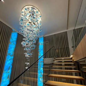 Lustre moderne grand bleu en verre <span class=keywords><strong>pour</strong></span> escalier, <span class=keywords><strong>suspension</strong></span> <span class=keywords><strong>pour</strong></span> hall d'entrée et couloir - Product Image 3