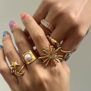 Gold Stainless Steel Sunburst <b>Open</b> <b>Ring</b> Geometric Star Shape Women's Fashion Jewelry Gift - Product Image 2