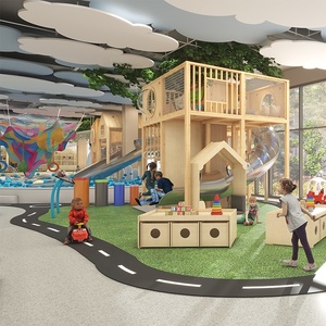 Aire de jeux intérieure en bois personnalisée pour enfants, maison dans les arbres avec toboggans pour les zones de jeux commerciales - Product Image 3