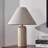 Lampe de bureau moderne du milieu du siècle, en tissu de lin, jaune naturel, travertin, style Wabi Sabi, pour chambre à coucher, salon, salle de lecture, hôtel