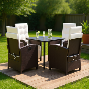 Set da Pranzo per Esterno 4 Posti in Rattan Marrone, Arredamento da Giardino Stile Contemporaneo Resistente alle Intemperie - Product Image 2