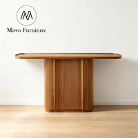 Table d'entrée moderne à plateau rond sur piétement unique, console de couloir en bois style Wabi Sabi pour hall d'entrée et salon
