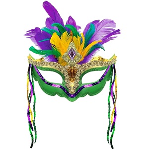 Máscara de Mardi Gras Morada, Verde y Dorada con Plumas, Máscara de Disfraces para Mujer, Máscaras de Plumas, Disfraces de Halloween, Recuerdos para Fiestas - Product Image 1