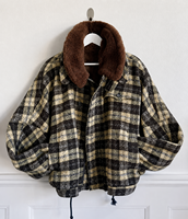 Veste en laine à carreaux pour homme, col sherpa, boutonnée, coupe oversize, style streetwear vintage décontracté, manteau Y2K, vêtement d'extérieur hiver, vente en gros, personnalisable