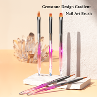 Nouvelle brosse à ongles en gel à poils doux avec manche en acrylique dégradé tricolore, design corps gemme, logo personnalisé, pour la peinture d'art sur ongles