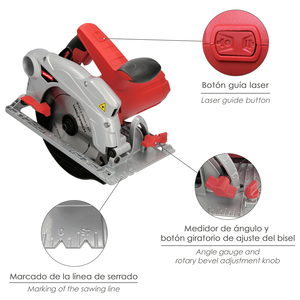 Sega circolare da 1500 Watt. Con laser, lama da 185 mm. Taglio a Mitra con Regolatore di Profondità - Product Image 3