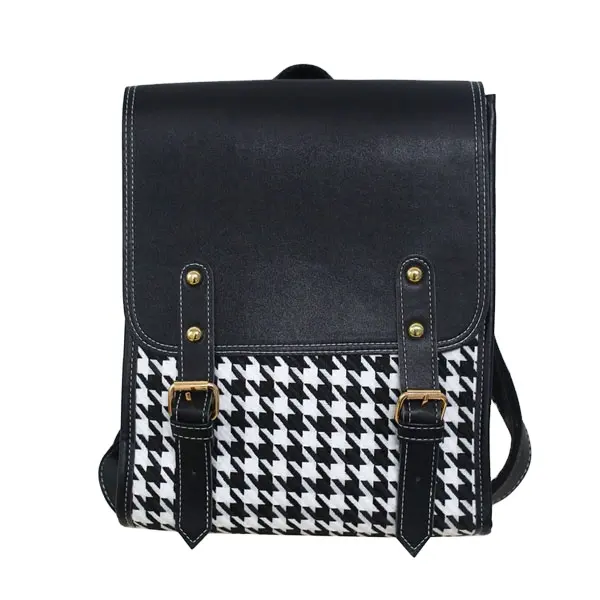 2022 Alibaba bag supplier high quality leather bagpack houndstooth girl school backpack