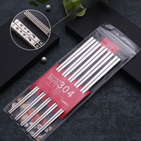 Ensemble de baguettes carrées en acier inoxydable plaqué titane, poli miroir, couleur unie, boîte cadeau, 4 paires, vente en gros