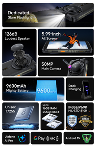 Ulefone RugKing Android 15 4G Rugged Cell Phone 9600mAh 12GB+512GB 50MP Rear <b>Camera</b> 5.99" Shockproof Waterproof CDMA - Product Image 3