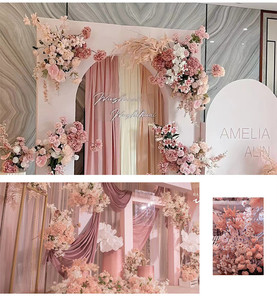 Arreglo Floral Personalizado para el Pasillo de Boda con Rosas Rosadas, Orquídeas y Paniculata, Elegantes Flores Artificiales para el Suelo - Product Image 2