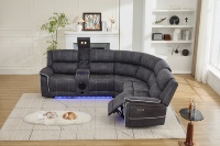 Ensemble de canapés inclinables d'angle HOMERS, canapé sectionnel inclinable en tissu technique avec haut-parleur Bluetooth et LED pour home cinéma