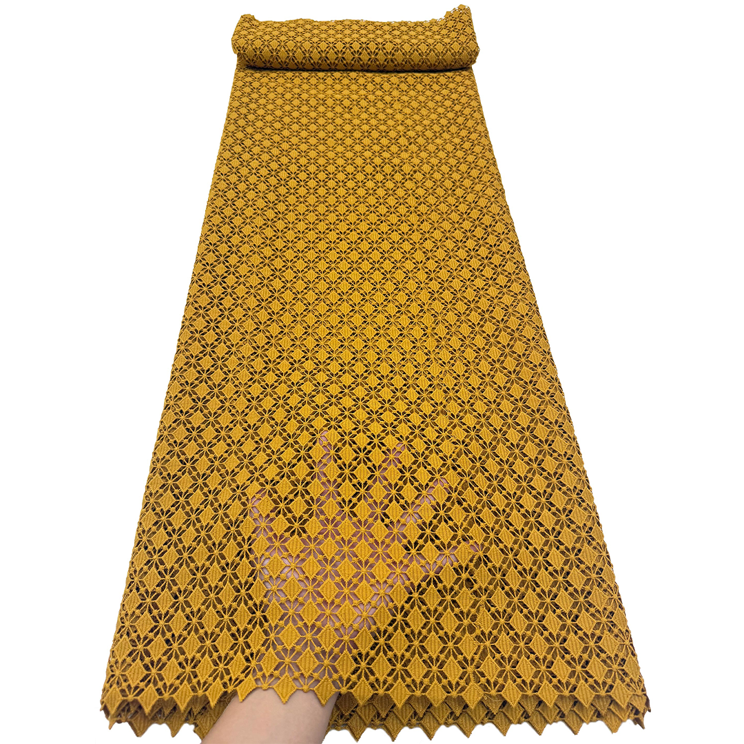NI.AI Yellow Cord Lace with Stone Newest Guipure Fabric Plain Water Soluble Couple Cupion Fabric for Ladies Wedding Dress