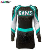 Uniforme de cheerleading personnalisé pour filles avec strass, jupe longue à manches longues, polyester et élasthanne, impression numérique, logo d'équipe personnalisable